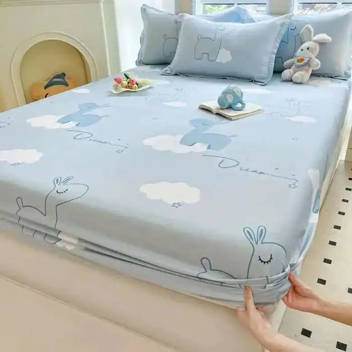 100% Cotton Floral Fitted Sheet Set - Includes Pillowcase, Single/Queen/King Size Mattress Covers(Breathable)