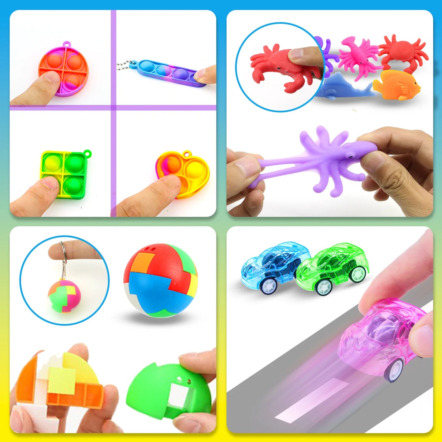 84pc Kids Birthday Parties Pinata Stuffed Gifts Baby Shower Toys Push Bubble Fidget Toys Carnival Prize Pinata Fillert Bulk Toys
