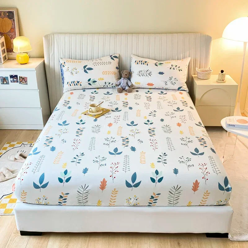 Fitted Sheet 100% cotton for single/couple bed, breathable and soft non-slip, customizable, 1 part, 16 sizes