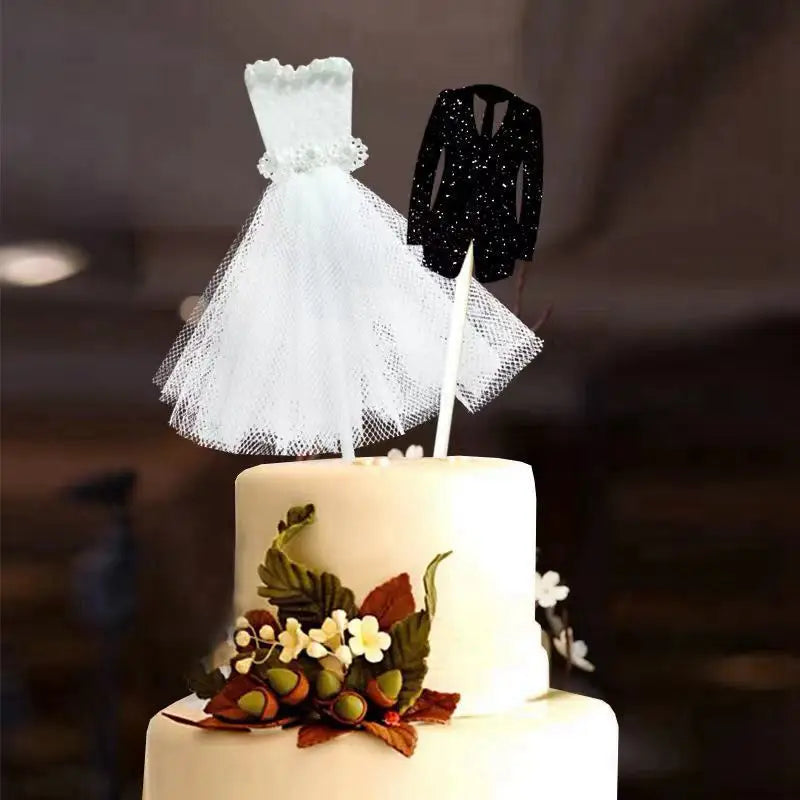 Bride Groom Dress Cake Topper Wedding Decor Propose Marry Marriage Anniversary to Be Bride Bachelor Party Cake Baking Decorating