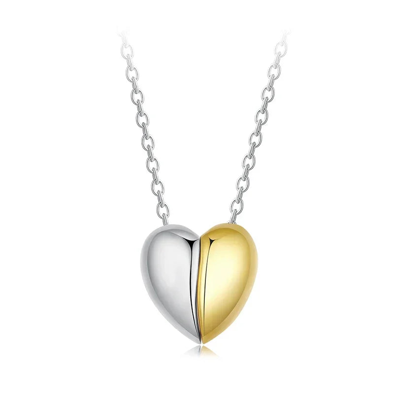 Gold Plated Heart Pendant Necklace For Women - 925 Sterling Silver Couple Heart Jewelry