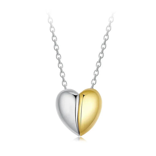 Gold Plated Heart Pendant Necklace For Women - 925 Sterling Silver Couple Heart Jewelry