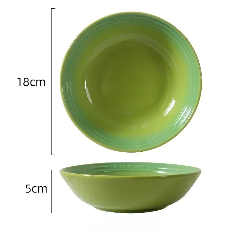 7 inches Ceramic Soup Bowl Dinner Plate  Dessert Salad Food Dish Kitchen Serving Tray French Gradient Colorful Deep Tableware