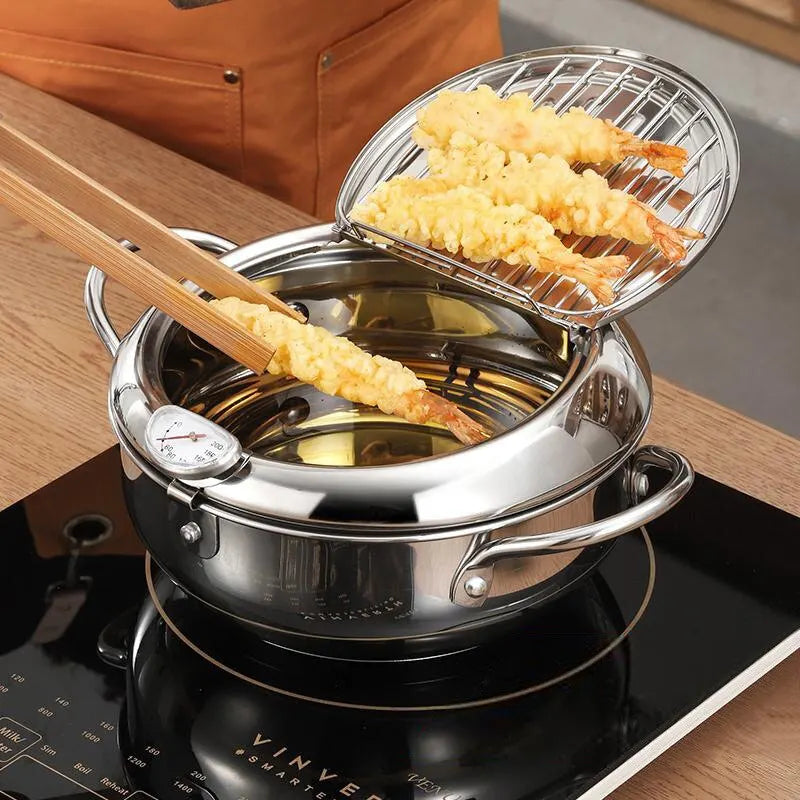 3.2L Stainless Steel Oil Pan with Thermometer Fryer with Lid Silver-4