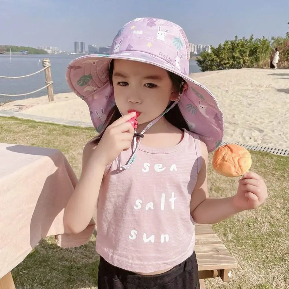 Anti UV Kids Summer Baby Sun Hat Bucket Cap With Whistle For Girls Boys Outdoor Neck Ear Cover Beach Cap