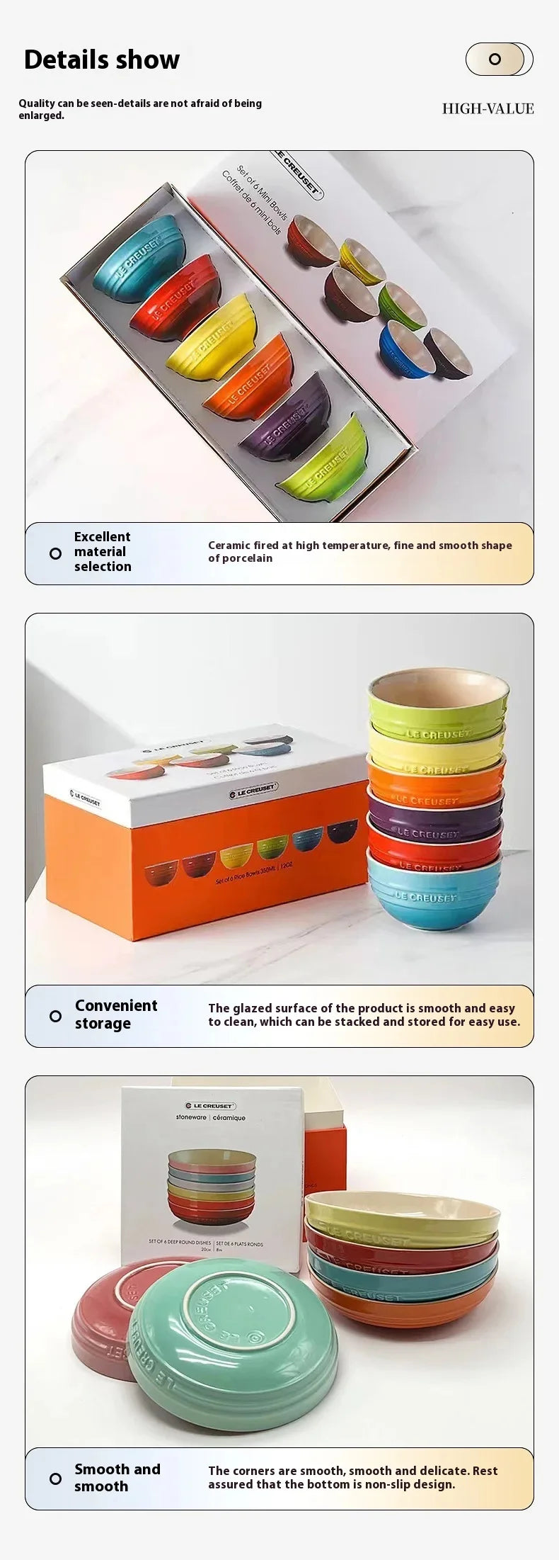 New French Cool Rainbow 12cm 15cm 20 Bowl Set Ceramic Stoneware Rice Bowl Kitchen Household Utensils 6-Piece Set High-End Gift