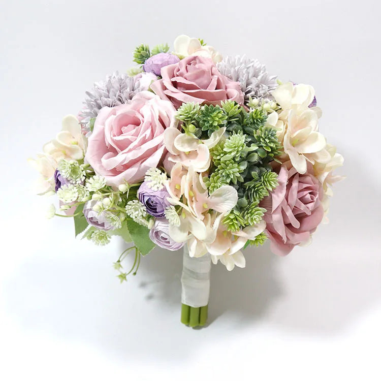 Handmade Silk Rose Wedding Bouquets for Bride Fake Flowers Holder Wedding Bouquet for Bridesmaid Bridal Bridesmaid Accessories