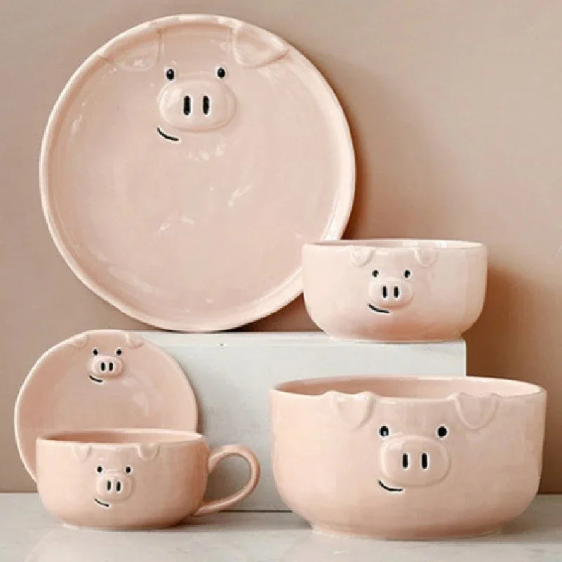 European Creative Cute Pink Pig Tableware Dishes Ceramic