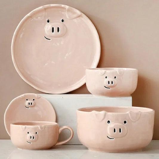 European Creative Cute Pink Pig Tableware Dishes Ceramic
