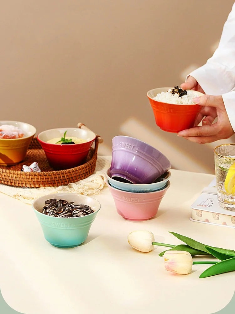 300ML 4.5 Inches Dishes Fruit Bowl Tableware Ramen Bowls for Food Kitchen Salad Cute Dining Bar Home Garden 8 Colors