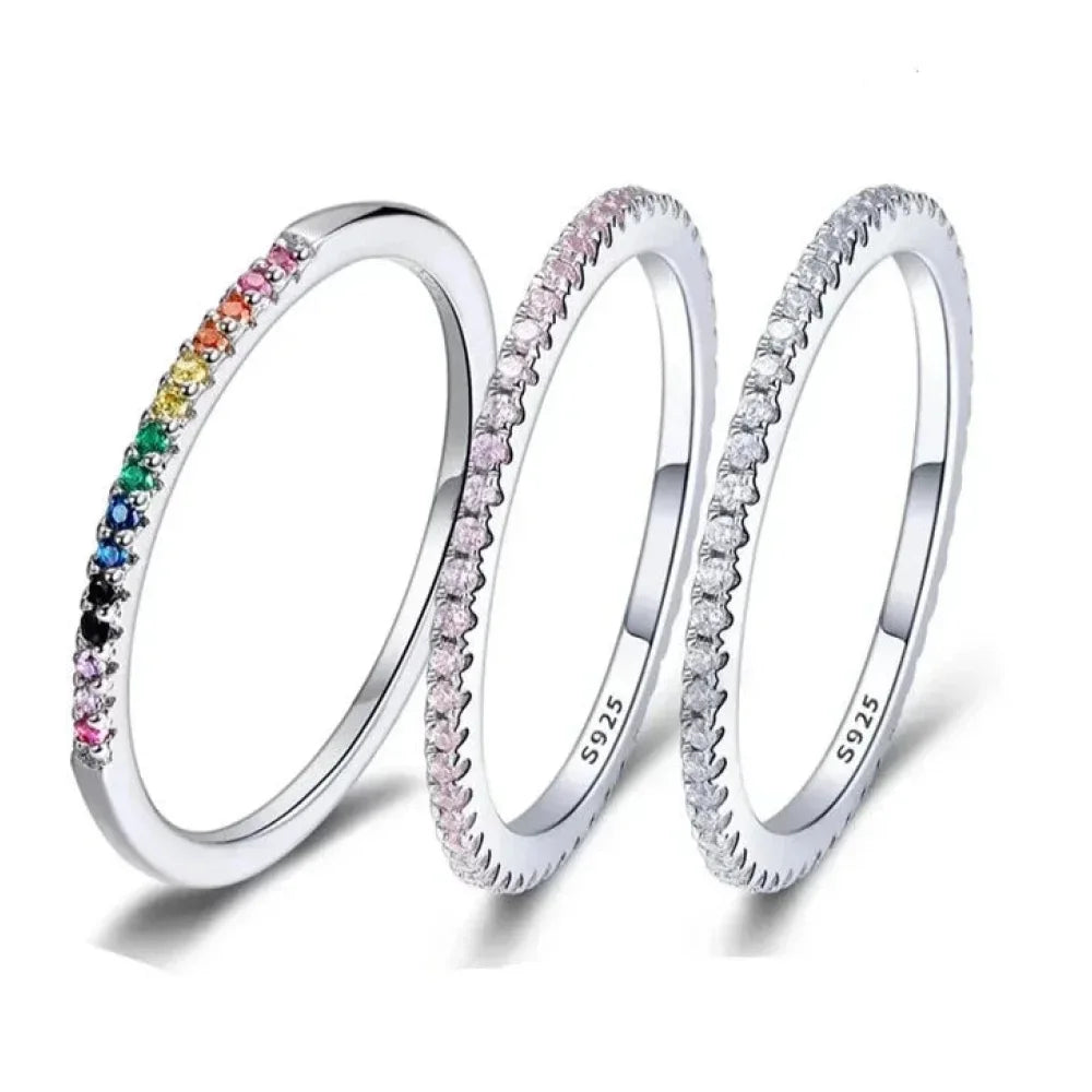 925 Sterling Silver Cz Simulated Diamond Stackable Ring Platinum Plated Eternity Bands For Women