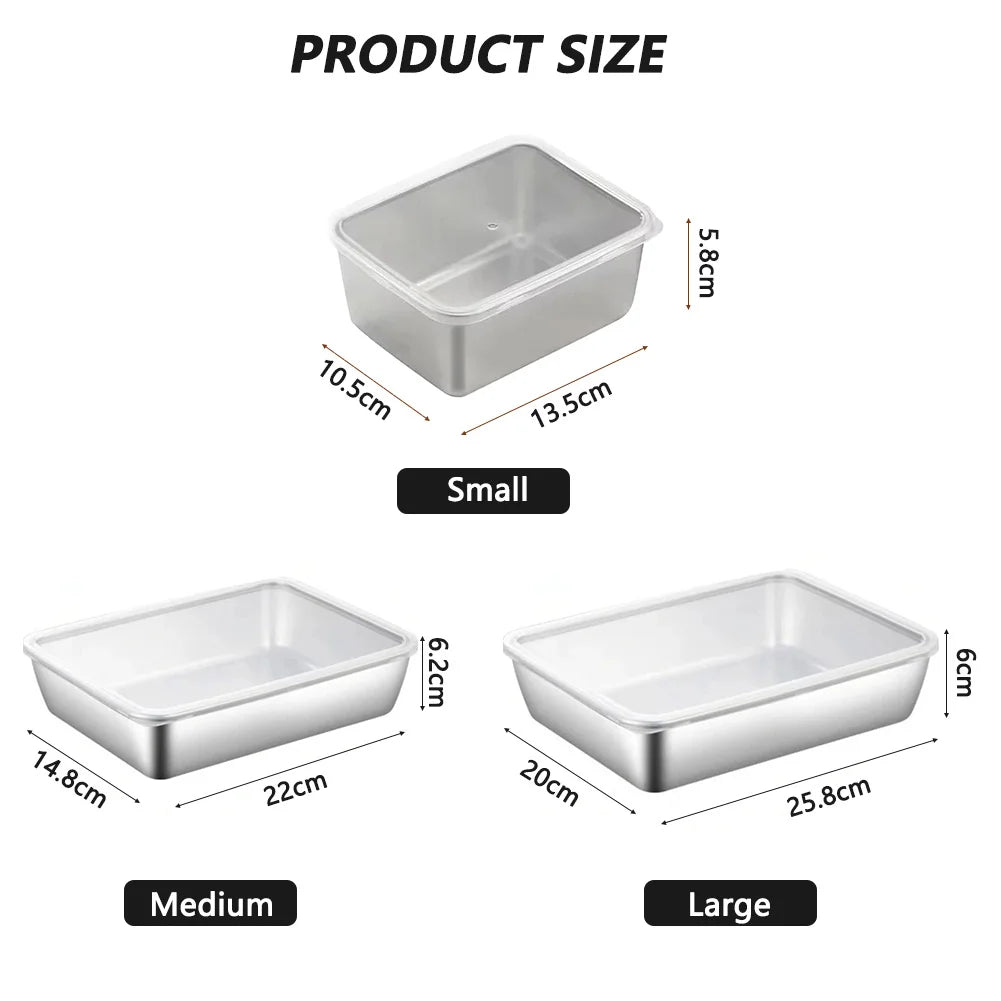 Stainless Steel Square Plate Thickened Lunch Bento Box Tray With Lid