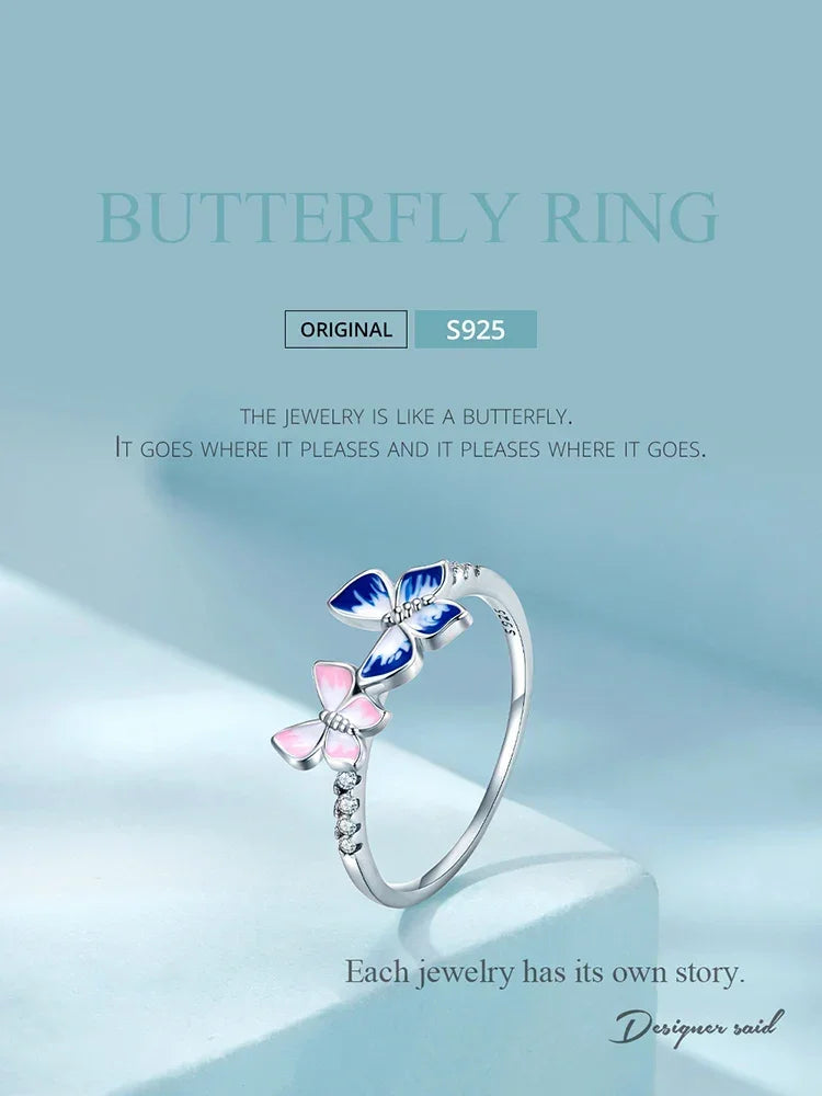 Flutter of Elegance: Sterling Silver CZ Butterfly Band Ring