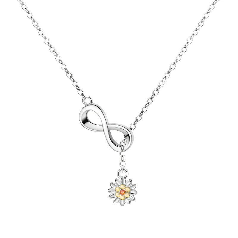 Endless Sunshine Sterling Silver Infinity Necklace With Sunflower