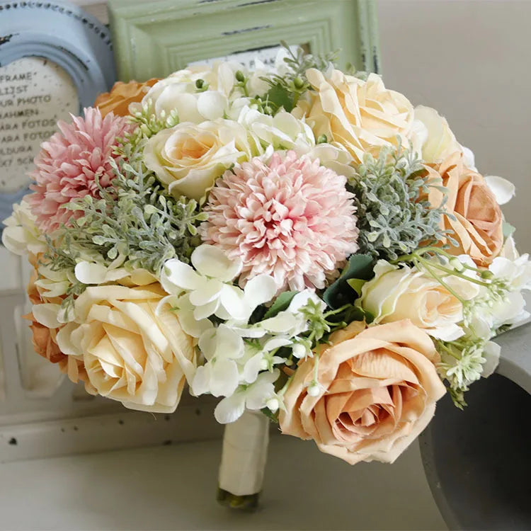 Handmade Silk Rose Wedding Bouquets for Bride Fake Flowers Holder Wedding Bouquet for Bridesmaid Bridal Bridesmaid Accessories