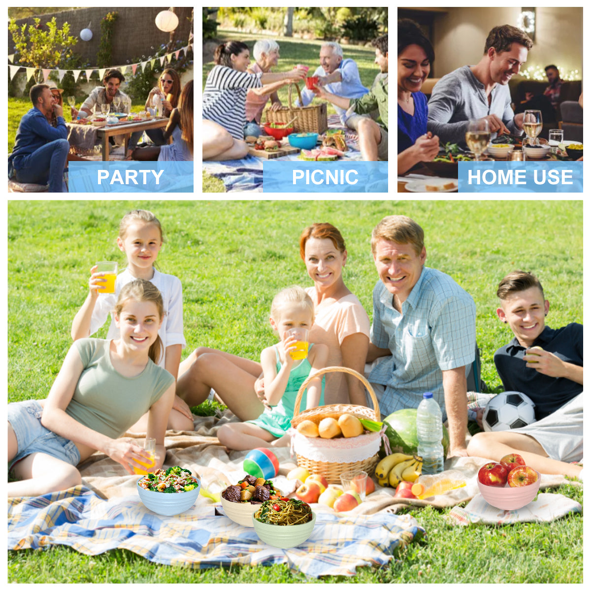 4Pcs Cereal Bowl Set Unbreakable Bowl Kitchen Outdoors Camping