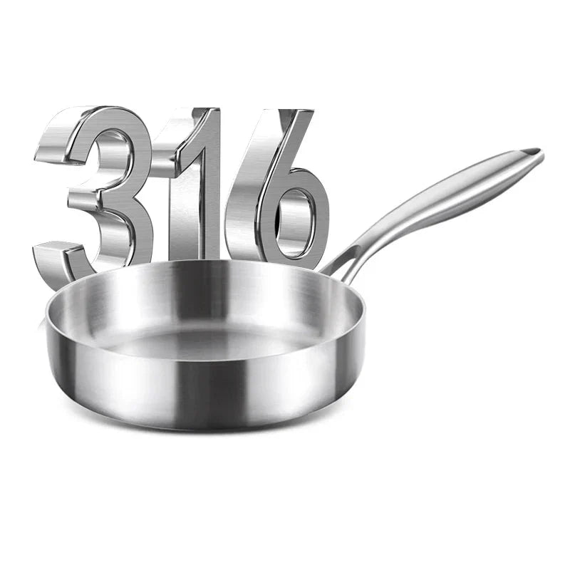 20cm Tri-Ply 304 Stainless Steel Frying Pan Uncoated Silver-1