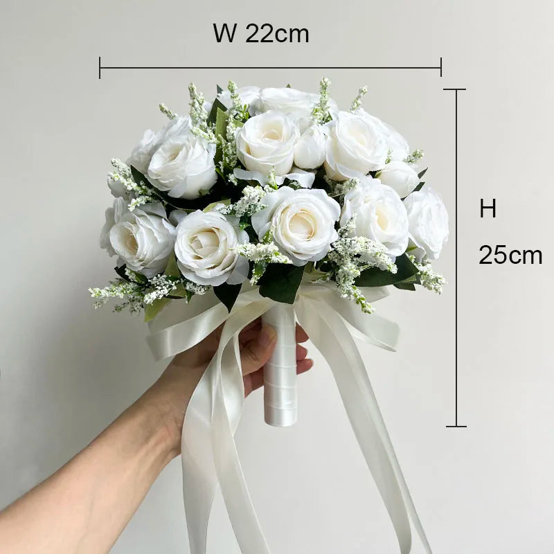 Bride Bouquet Wedding Accessories Silk Roses Artificial Flowers Bridesmaid Bouquet Groom Boutonniere Corsage Wedding Party Decor
