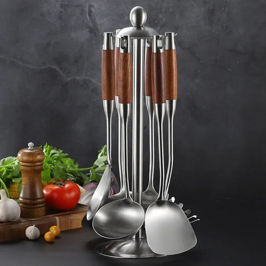 7-Piece Cooking Tools Set, 304 Stainless Steel Kitchen Utensils with Wooden Handle - Kitchen Tools
