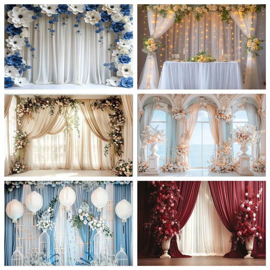 Charm Wedding Backdrop Palace Room Window Curtain Flower Theme Adult Birthday Party Pregnant Portrait Decor Background Photo kid