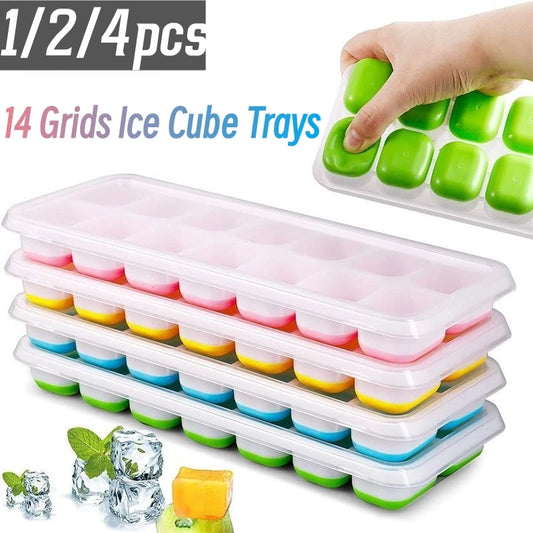 14 Grids Fruit Ice Maker with Removable Ice Cube Trays Reusable Silicone Ice cube Mold  Lids Kitchen Tools Freezer Summer Mould