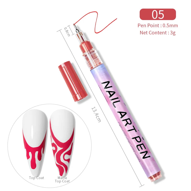 1Pc Nail Art Drawing Graffiti Pen Waterproof Painting Liner Brush DIY 3D Abstract Lines Fine Details Flower Nail Manicure Tools