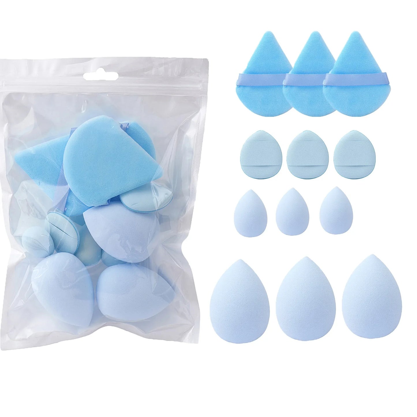 4Types 12PCS Cosmetic Puff Triangle Egg Finger Powder Puff Dry Wet Dual Use Soft Sponge Blending Beauty Tools Makeup Accessories