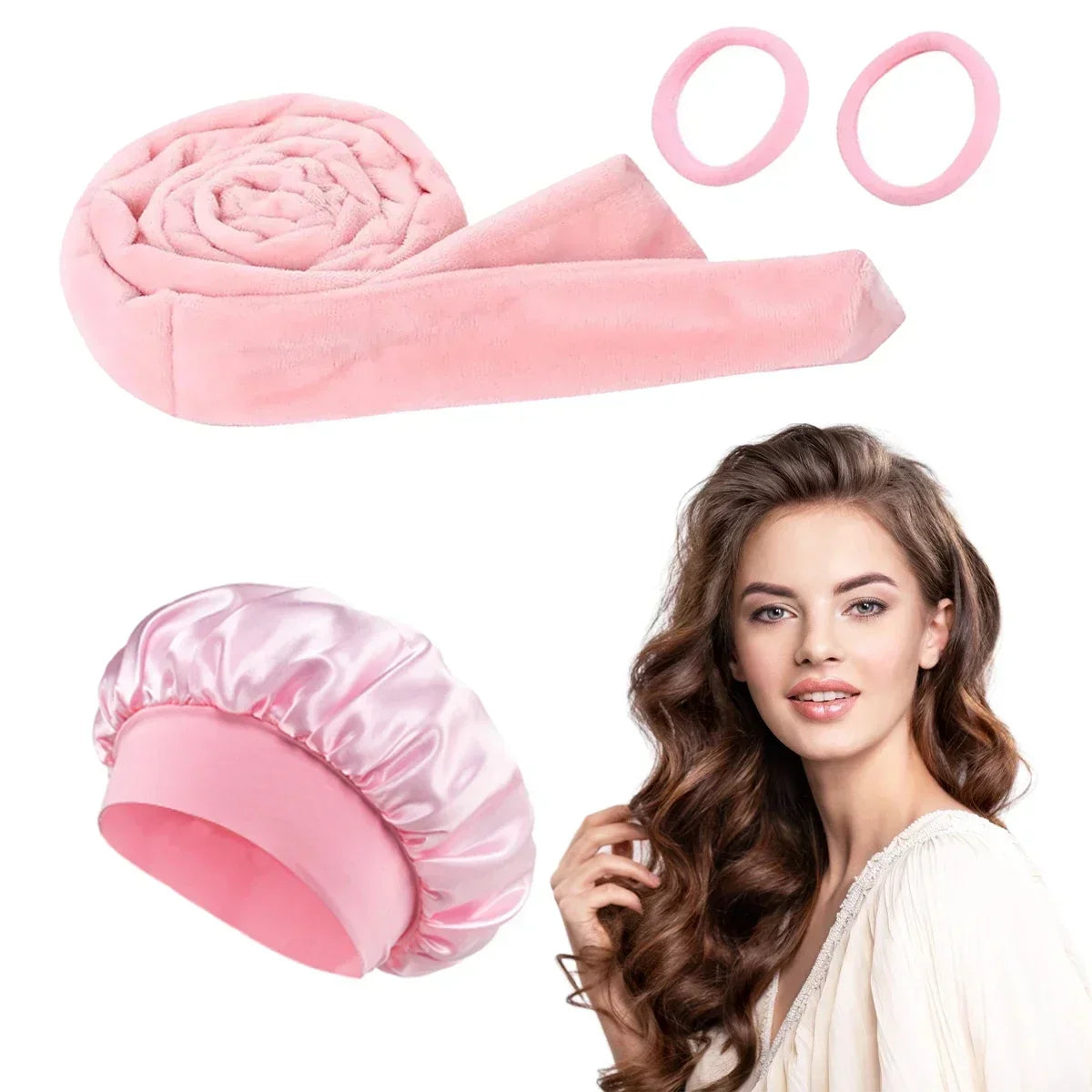 No Heat Hair Curler And Satin Sleeping Cap Set Heatless Hair Curling Headband Hair Claw Clip Hairs Rings Soft Sleeping Hat Salon