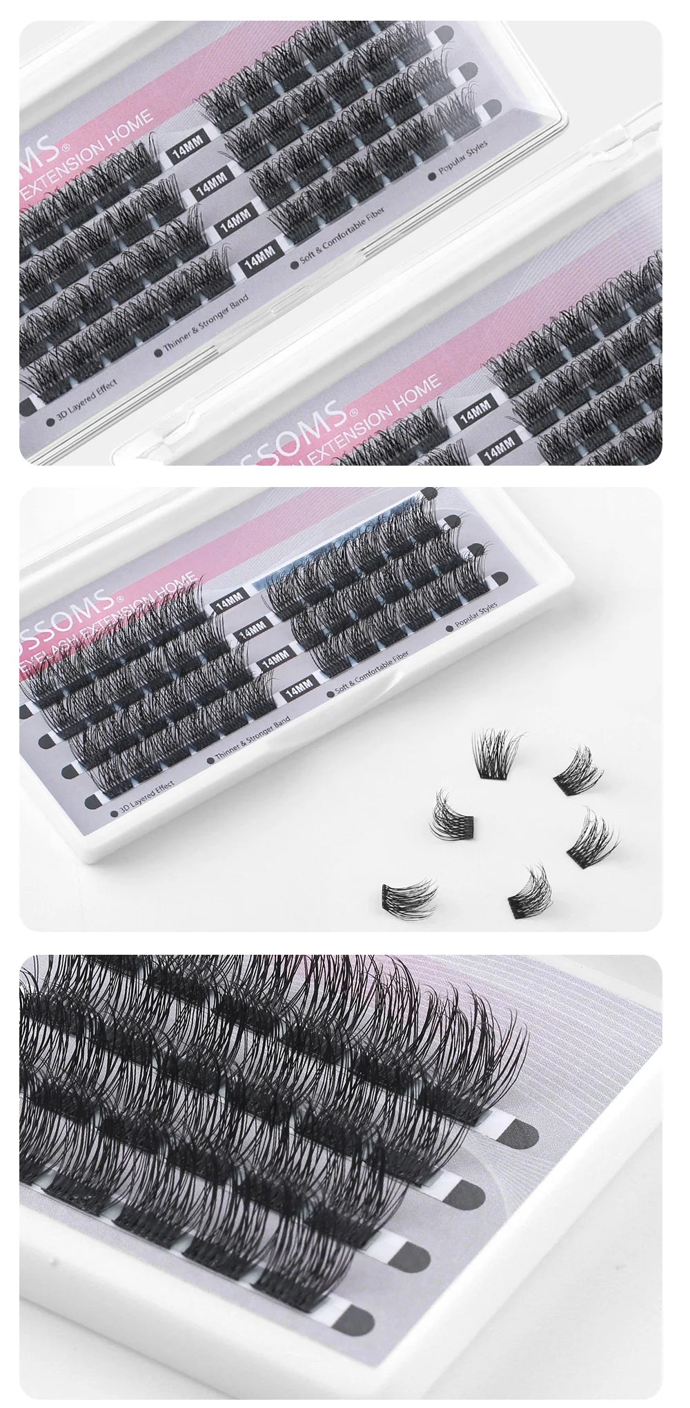 ETVITE DIY Clusters Eyelash Extension Dovetail Segmented Lashes 48 Volume Natural Segmented Eyelashes Bundles