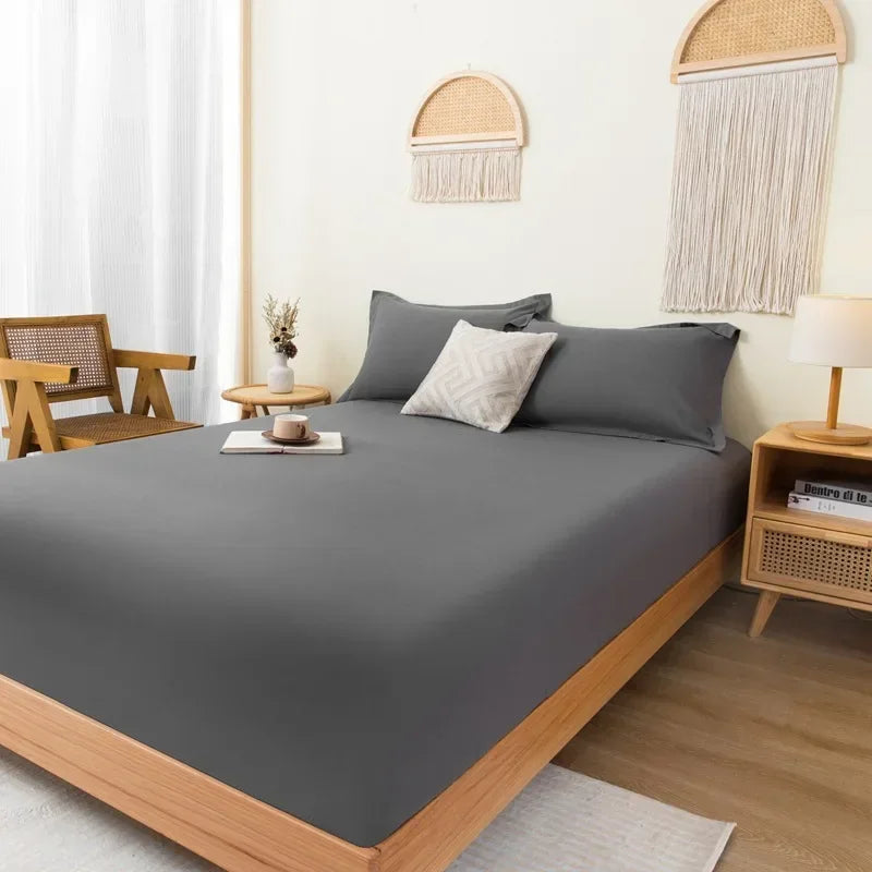 Cotton Fitted Sheet with Elastic Bands Non Slip Adjustable Mattress Cover for Double King Queen Bed 120x200 150x200 200x220cm