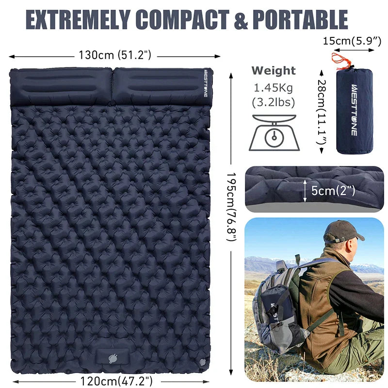 Inflatable  Sleeping Pad Air Mattress with Built-in Pillow Pump Navy Blue-4