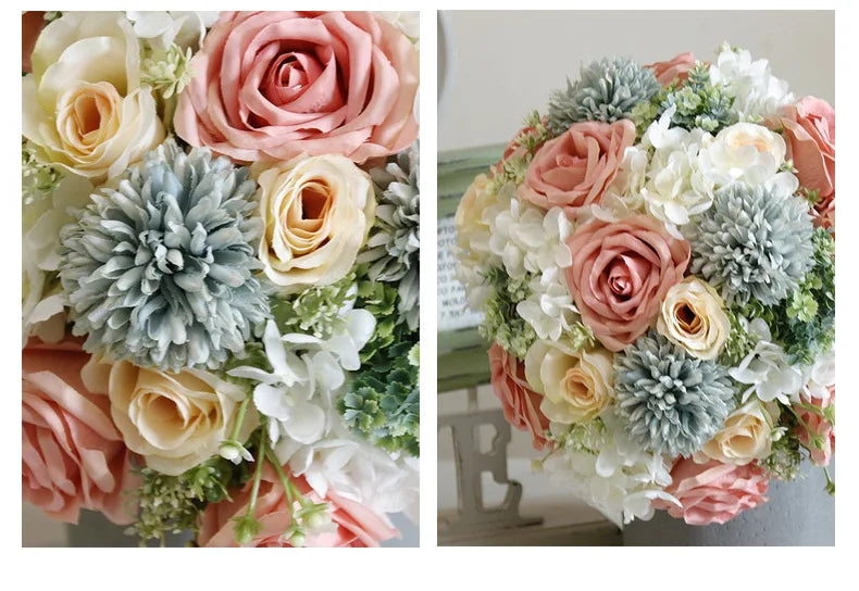Handmade Silk Rose Wedding Bouquets for Bride Fake Flowers Holder Wedding Bouquet for Bridesmaid Bridal Bridesmaid Accessories
