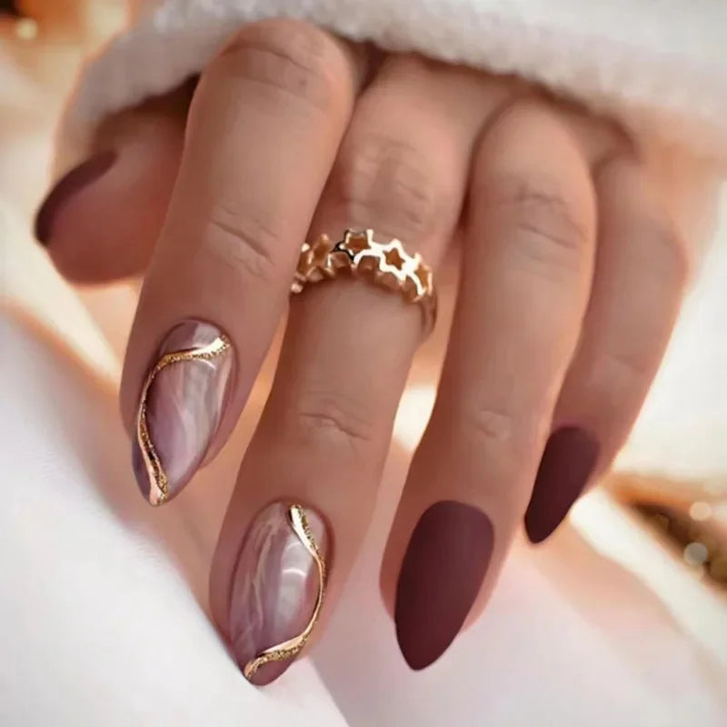 24 Pcs Matte Almond False Nails Set-26