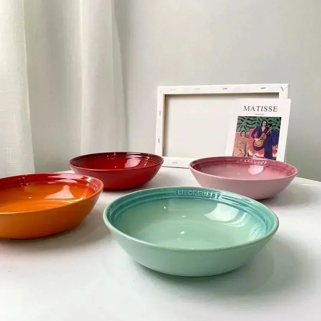 7 inches Ceramic Soup Bowl Dinner Plate  Dessert Salad Food Dish Kitchen Serving Tray French Gradient Colorful Deep Tableware