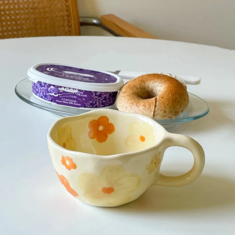 Hand Pinched Irregular Flower Ceramic Mugs  Kitchen cup