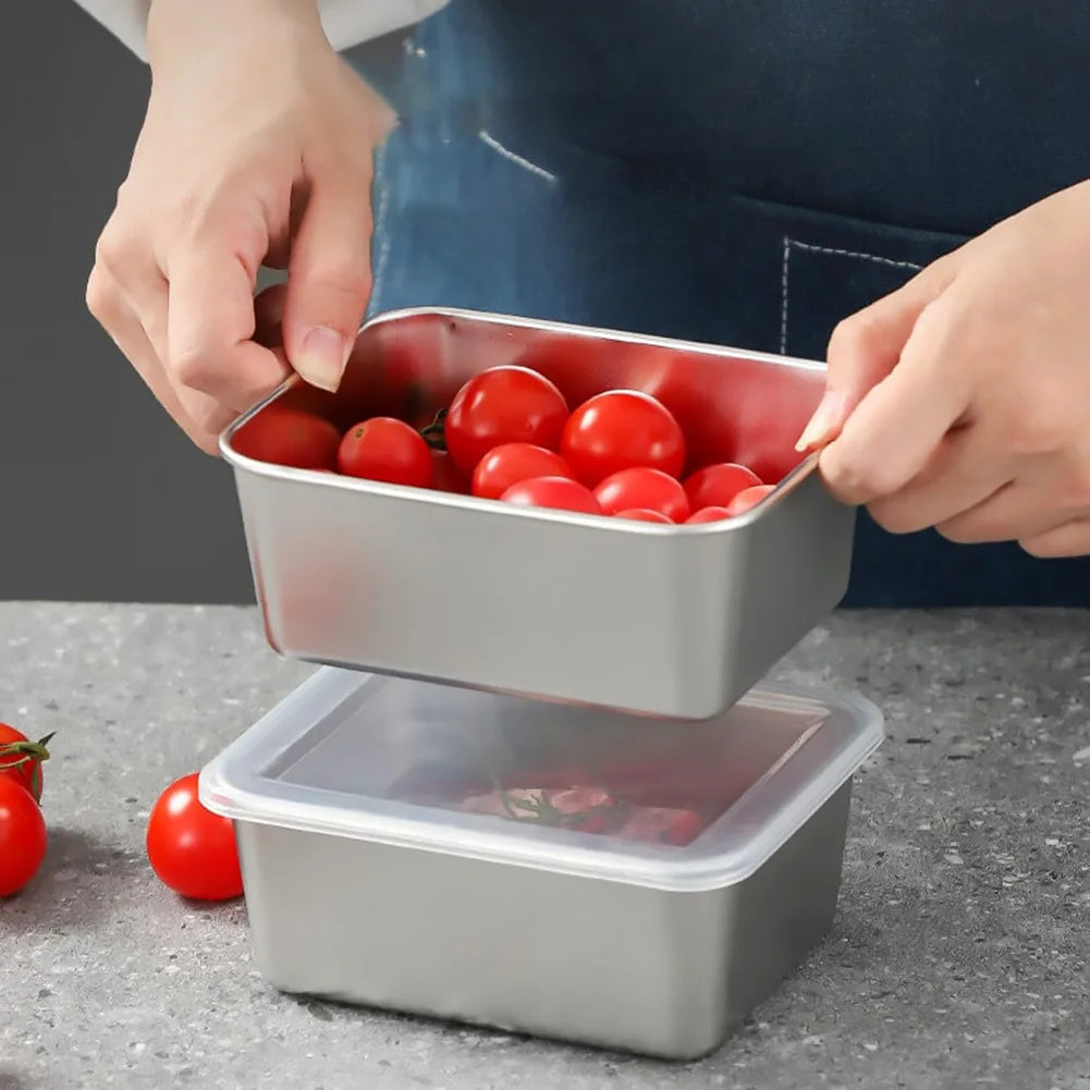 Stainless Steel Square Plate Thickened Lunch Bento Box Tray With Lid