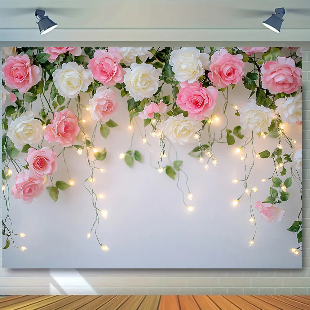 Wedding Flowers Curtain Backdrop Bridal Shower Engagement Ceremony Party Photography Background Wall Decor Photo Studio Props