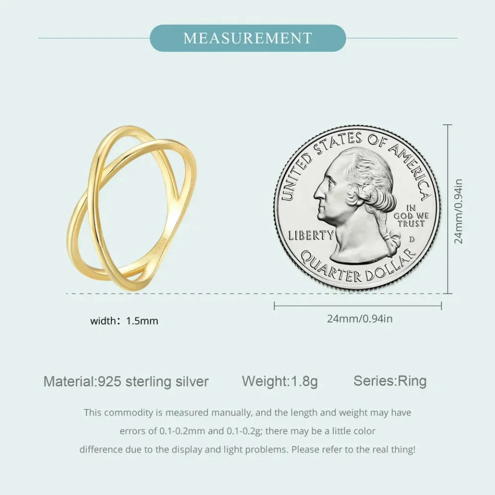 Breathtaking 14K Gold Plated X Ring - Elegant Minimalist 925 Sterling Silver Cross Ring For Women - Promise Jewelry Scr543