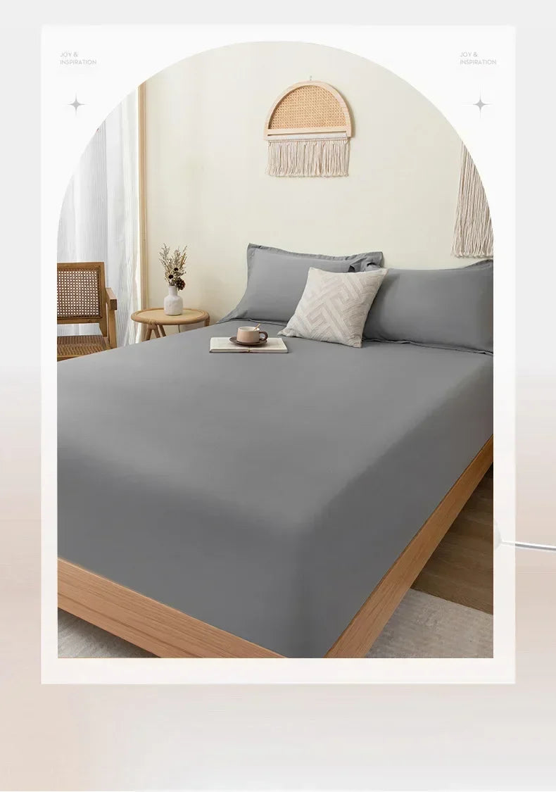 Cotton Fitted Sheet Solid Color Mattress Cover with Elastic Breathable Dustproof Mattress Cover Sheet (Pillowcase Not Included)