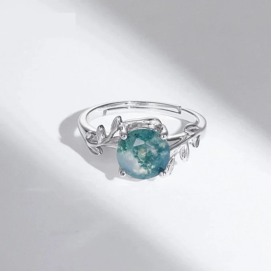 Nature's Embrace: Adjustable Sterling Silver Moss Agate Ring