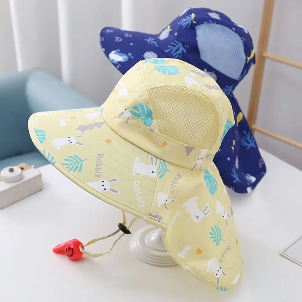 Anti UV Kids Summer Baby Sun Hat Bucket Cap With Whistle For Girls Boys Outdoor Neck Ear Cover Beach Cap