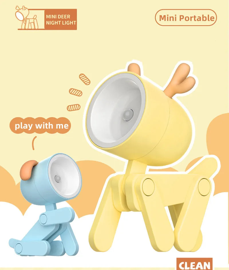 Mini LED Night Light Cute Cartoon Desk Lamp Puppy Deer Desktop Ornament Bedroom Table Lights Children Holiday Gifts