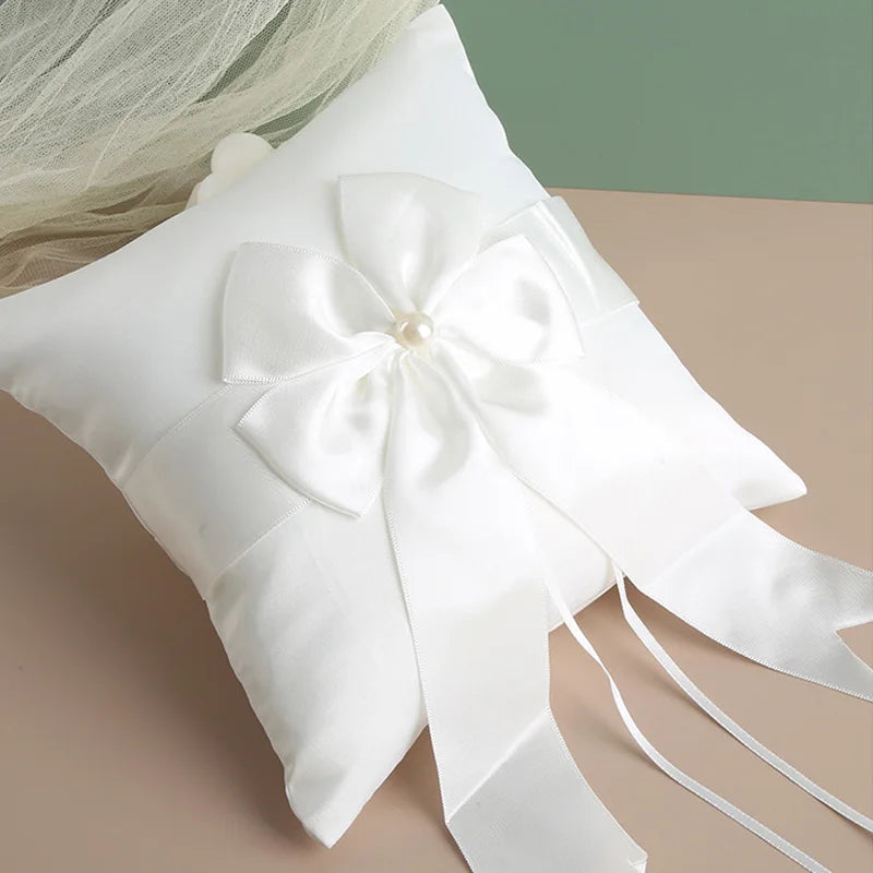 New Wedding Ivory Flower Baskets Ribbon Pearls Bow Knot Ring Pillow Cushion Bearer Bridal Party Supplies Gifts Home Decorations