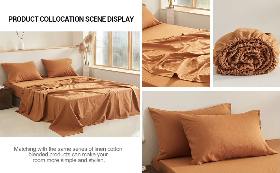 Simple&Opulence Linen Fitted Sheet (1 Piece) - 14 Inch Deep Pocket Mattress Cover Natural Flax Cotton Soft Breathable  Bedding