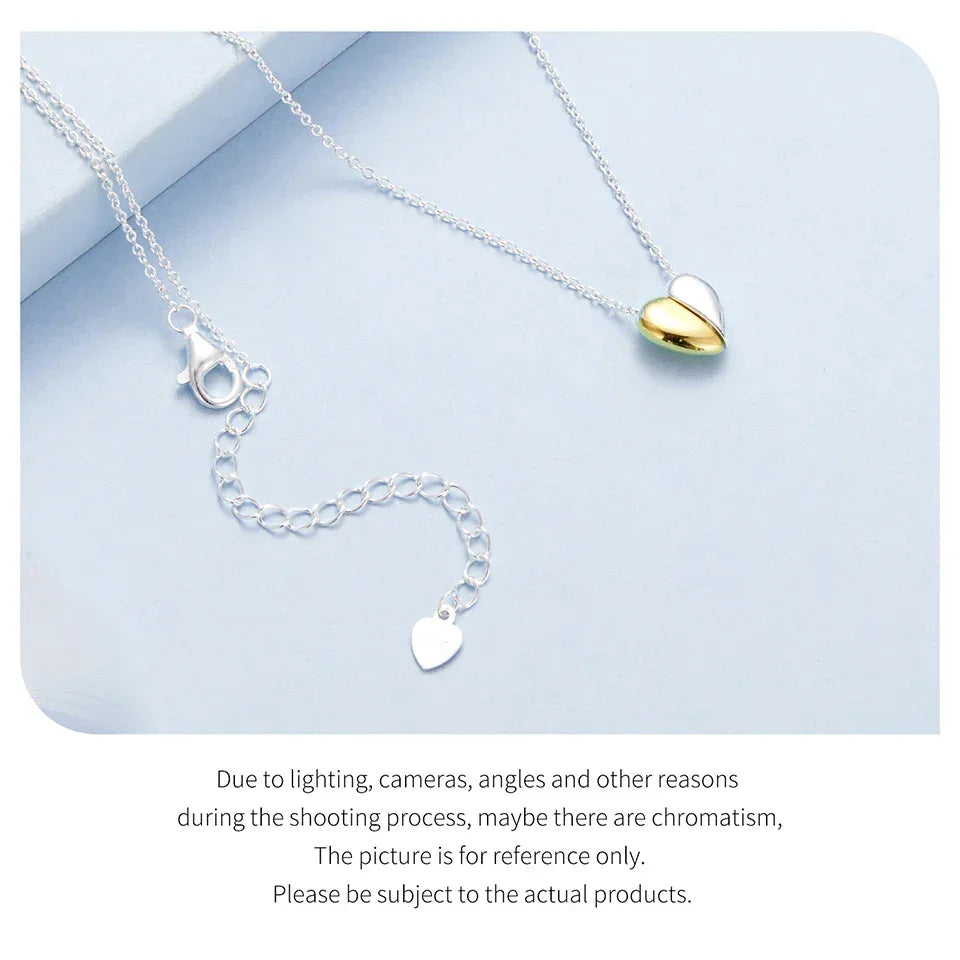 Gold Plated Heart Pendant Necklace For Women - 925 Sterling Silver Couple Heart Jewelry