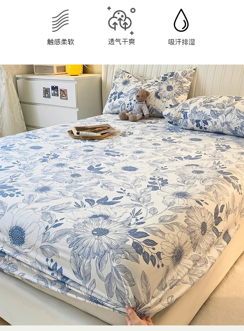 Fitted Sheet 100% cotton for single/couple bed, breathable and soft non-slip, customizable, 1 part, 16 sizes