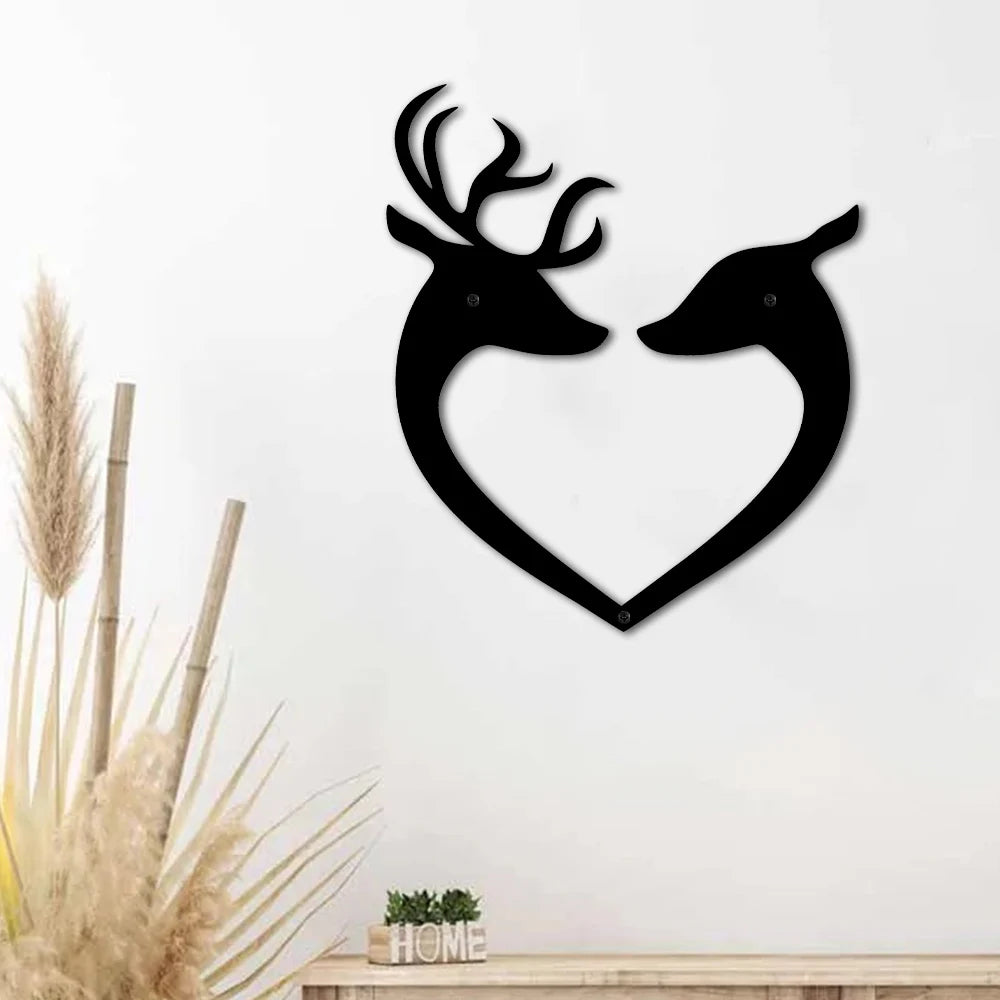 Heart-shaped Deer Lover Metal Sign Romantic Gift Hanging Home Bedroom Bathroom Wall Decor Ornaments