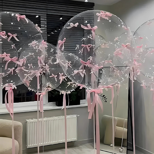 47pcs Transparent Bobball Pink Bow Ribbon Latex Balloon Set Bridal Wedding Decor Girl Birthday Baby Shower Party Supplies Ballon
