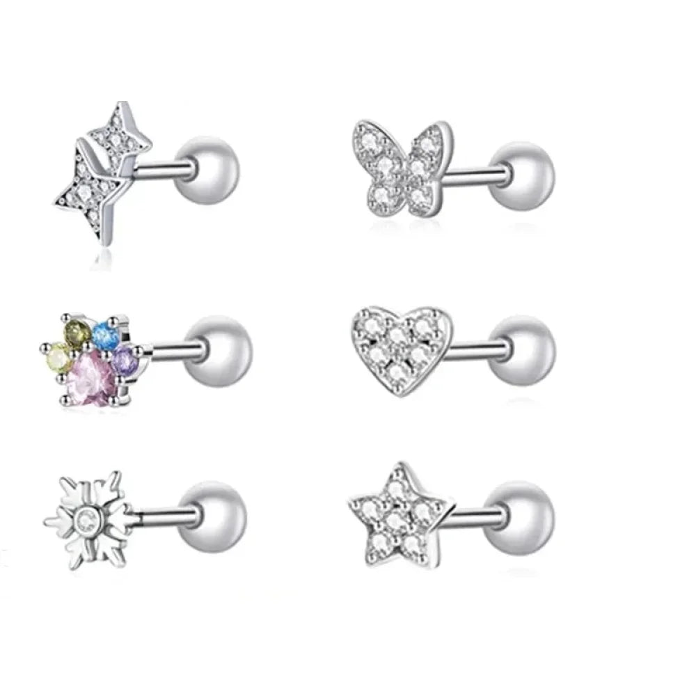 925 Sterling Silver Star And Butterfly Stud Earrings - Delicate And Fine Jewelry