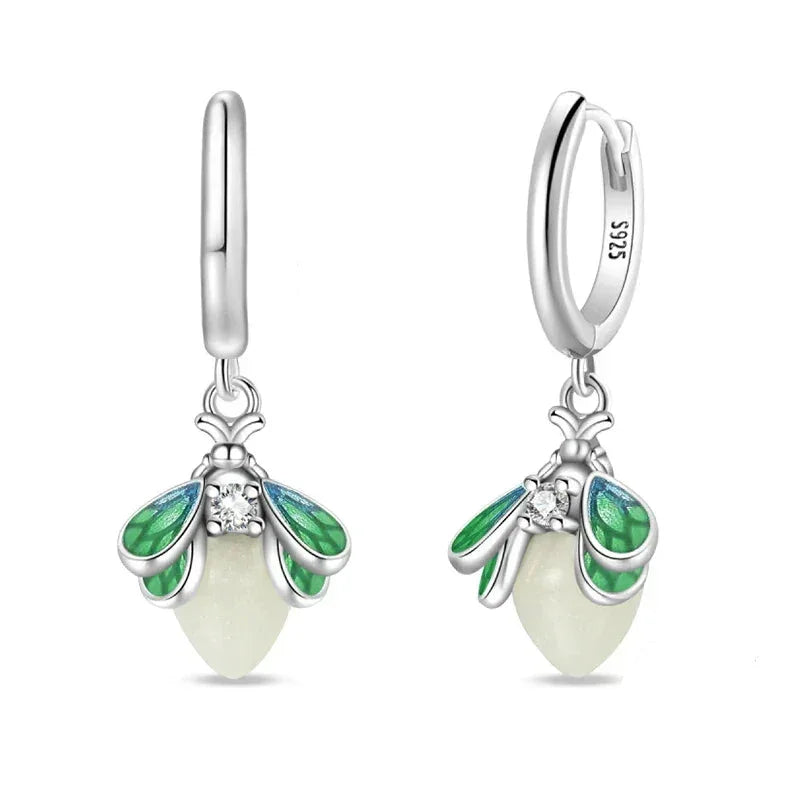 Magical Glow Firefly Sterling Silver Hoop Earrings
